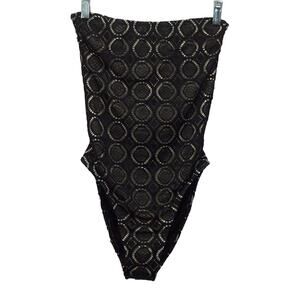 Ris-k Swimsuit 1 Pc Women's Size S Black Crochet w/Ivory Lining Strapless Cruise